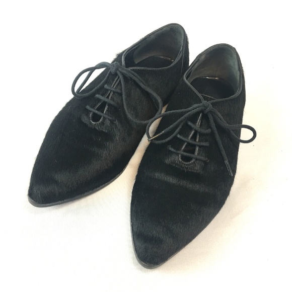 DORSA Leather Hair-on Cowhide Black Oxfords 6 - Picture 1 of 6